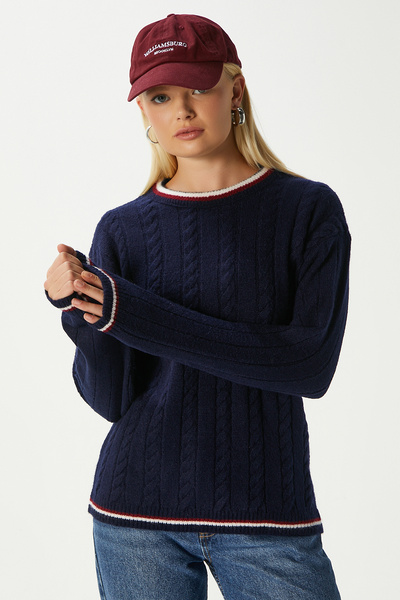 College Themed Navy Blue Knit Sweater