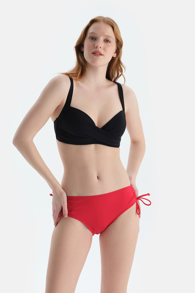Red Gathered Bikini Bottom