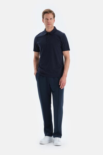 Navy Blue Ribbed Detailed Scuba Pants