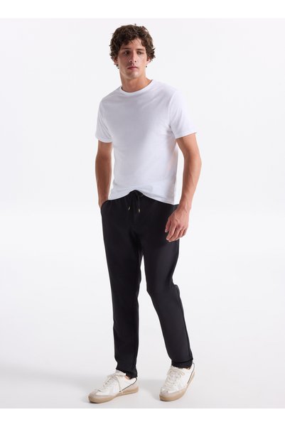 Regular Waist Regular Leg Jogger Black Men's Pants GU25MFW01011