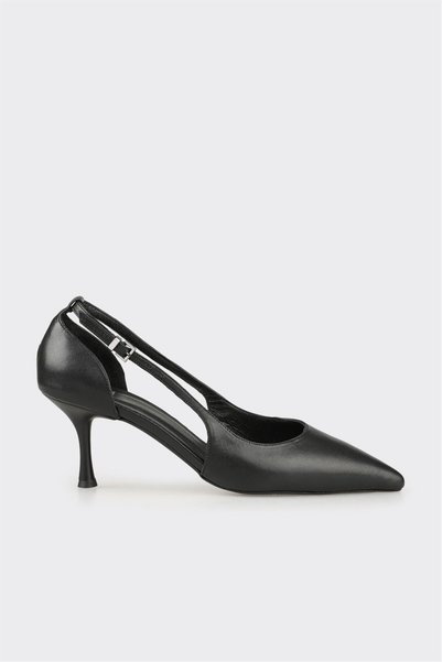 Black Leather Women's Heeled Shoes