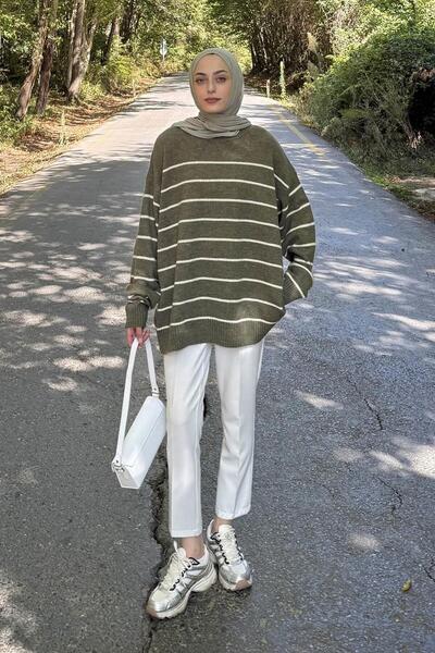 Striped Knitwear Sweater Khaki