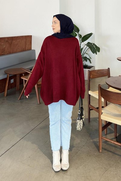 Casual Textured Sweater Burgundy