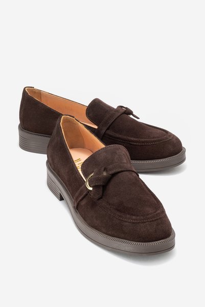 Galea Brown Suede Buckle Genuine Leather Women's Loafer Shoes