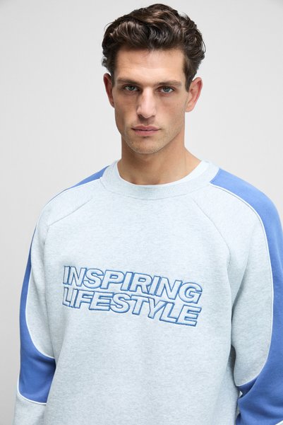 Hercules Men's Crew Neck Sweatshirt with Embroidered Front and Ribbed Sleeves in Grimelange