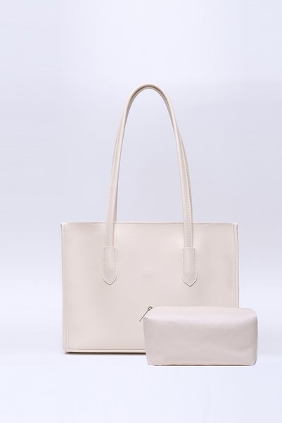 Cream Shk173 Faux Leather, Single Compartment, Zipper, Makeup Bag Hand, Arm and Shoulder Bag