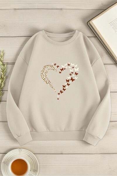 Unisex Leopard Heart Pattern Printed Oversize Sweatshirt