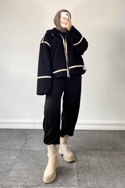 Fur Biker Coat Black