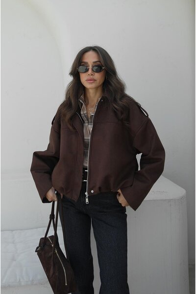Brown Suede Bomber Jacket