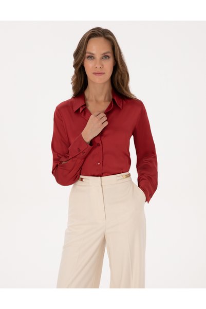 Burgundy Regular Fit Satin Long Sleeve Shirt 50319346-Vr014