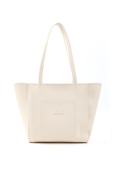 Cream Shk255 Large Size Faux Leather Hand, Arm and Shoulder Bag with Front Pocket and Zipper