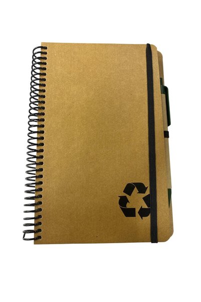Hard Cover 13X21 80 Sheets Lined Recycling Spiral Notebook - with Pen Gift