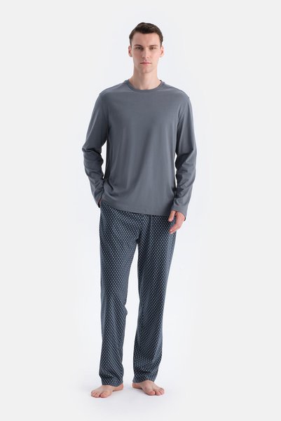 Indigo Long Sleeve Stitching Detail T-Shirt Pants Set