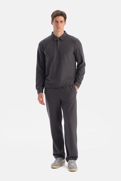 Anthracite Straight-Leg Drawstring Trousers
