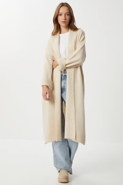 Shawl Collar Long Knitwear Cardigan Lhi̇0004 Cream