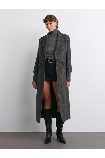 65478 Knitwear Sleeve Detailed Coat-Anthracite