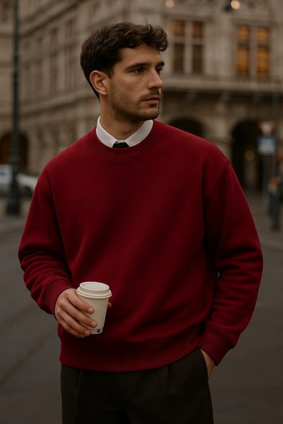 Men's Oversize Winter Burgundy Long Sweater
