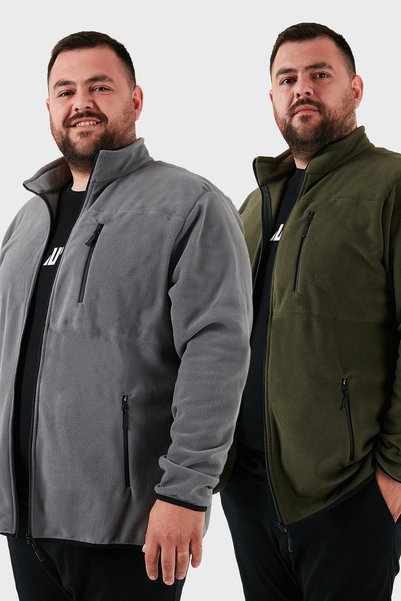 Regular Fit Stand Collar Zipper Closure Plus Size 2-Pack Fleece Cardigan Men's Cardigan 5906028Bs2