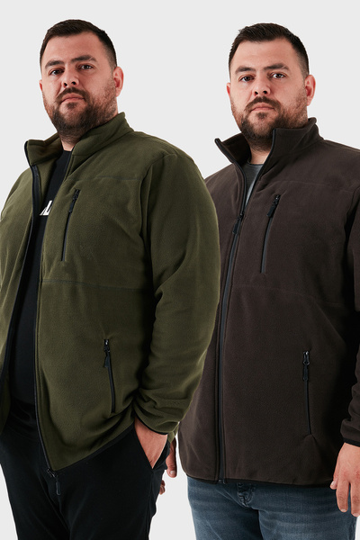 Regular Fit Stand Collar Zipper Closure Plus Size 2-Pack Fleece Cardigan Men's Cardigan 5906028Bs2