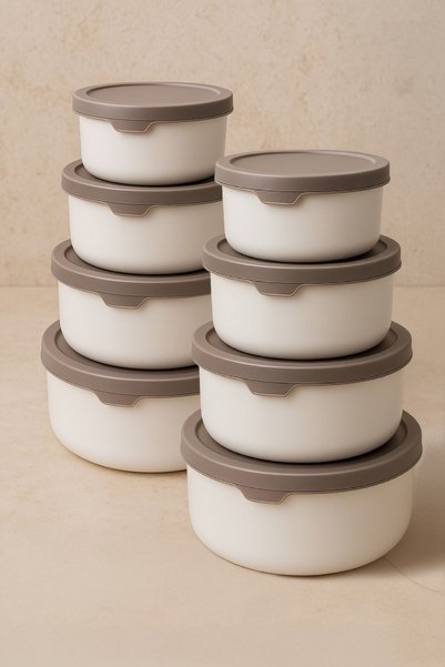 Set of 8 Round Storage Containers (0.45ml -0.8Ml-1.5L-2.5L) Microwave and Freezer Compatible