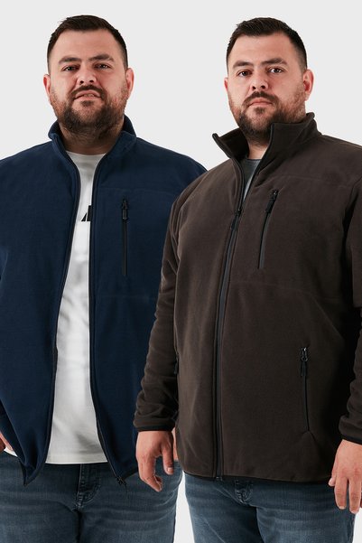 Regular Fit Stand Collar Zipper Closure Plus Size 2-Pack Fleece Cardigan Men's Cardigan 5906028Bs2