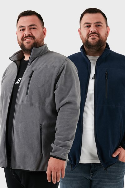Regular Fit Stand Collar Zipper Closure Plus Size 2-Pack Fleece Cardigan Men's Cardigan 5906028Bs2