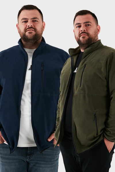 Regular Fit Stand Collar Zipper Closure Plus Size 2-Pack Fleece Cardigan Men's Cardigan 5906028Bs2