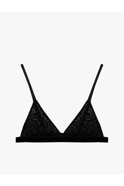 Comfortable Fit Leopard Textured Tulle Triangle Bralette Bra