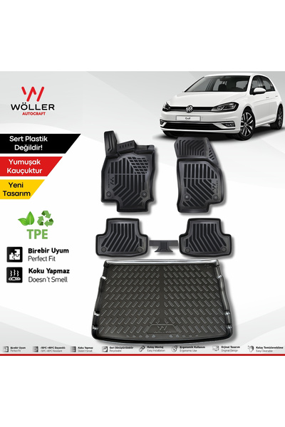 Volkswagen Golf 7 патосници и када за багажник 2012-2020 3D Ultraflex комплет