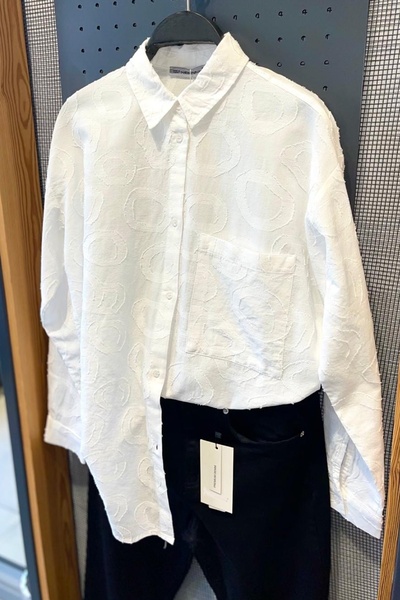 White Jacquard 100% Cotton Oversize Shirt (Buy One Size Smaller)