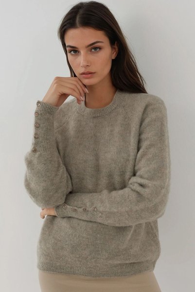 Soft Textured Button Detailed Long Sleeve Knitwear Sweater