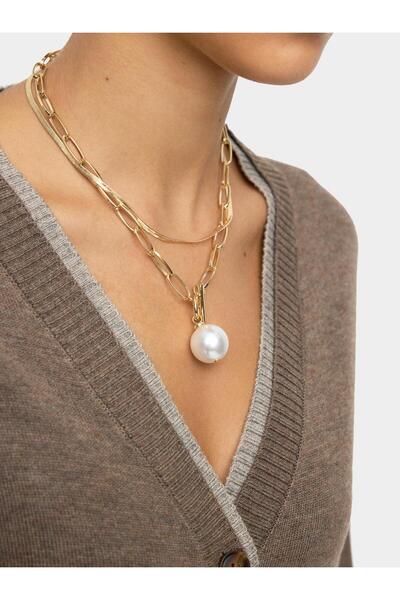 Pearl-Looking Necklace Short Necklace Set with Pendant