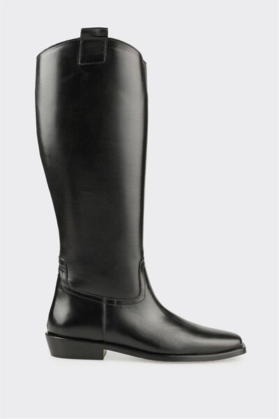 Black Leather Women's Flat Boots