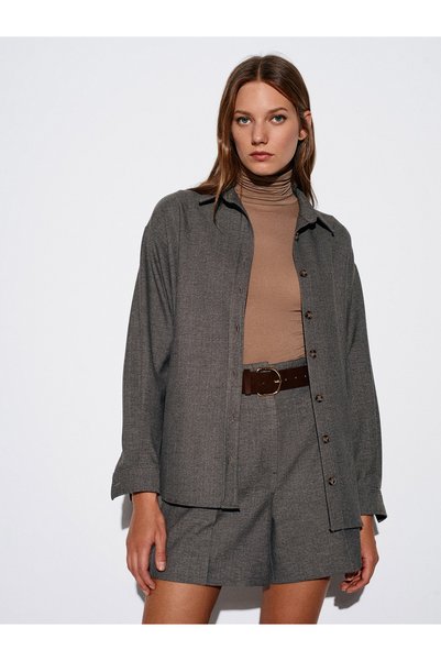 50525 Melange Oversize Shirt-Brown