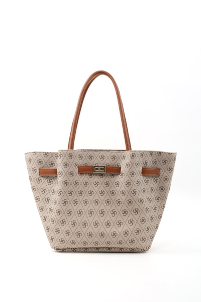 Monogram Printed Mink Shk159 Faux Leather, Lined, Snap Fastener, Lock Detailed Hand, Arm and Shoulder Bag