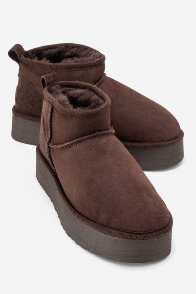 Veyra Brown Suede Genuine Leather Fur Platform Sole Women's Mini Boots