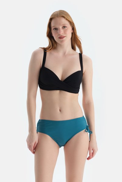 Petrol Blue Gathered Bikini Bottom