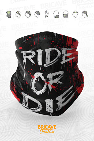 Марама за врат за мотор со натпис Ride or Die и ефект на крв