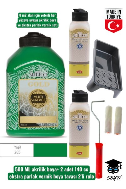 500ml Multi Surface Acrylic Paint 2Pcs 140ml Glossy Varnish Set Furniture Cabinet Painting Kit with Tray