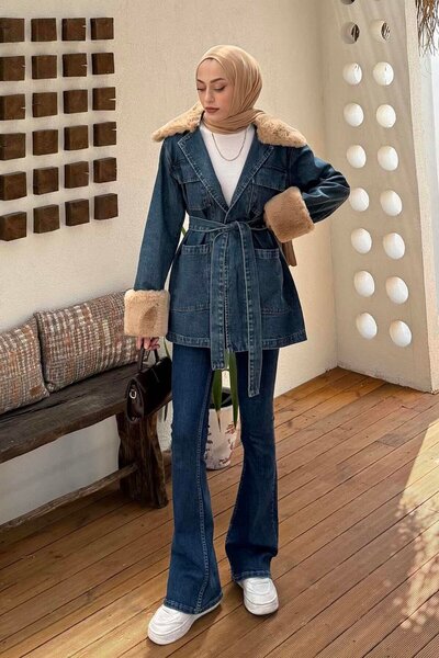 Fur Denim Jacket Denim Blue