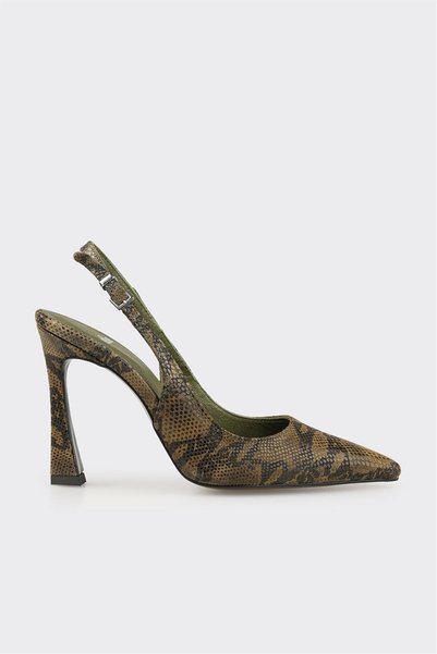 Green Leather Women's Heeled Shoes