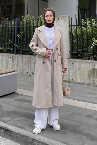 Pelican Front Buttoned Trench Coat Stone