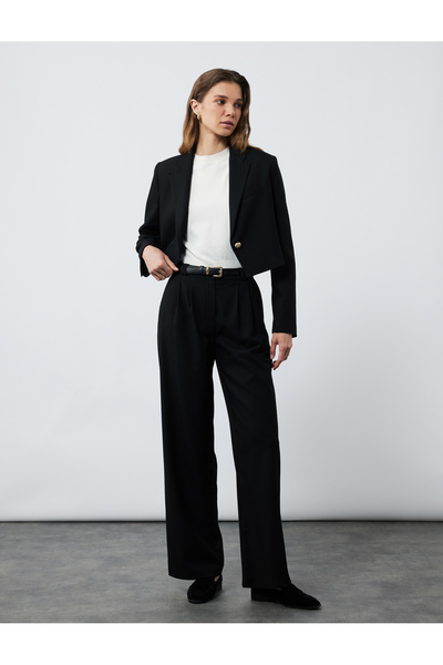 Regular Waist Straight Wide Leg Palazzo Pants with Belt and Pockets