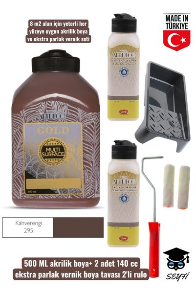 500ml Multi Surface Acrylic Paint 2Pcs 140ml Glossy Varnish Set Furniture Cabinet Painting Kit with Tray