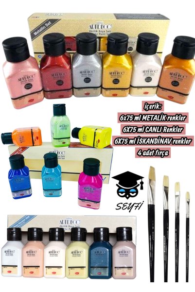 6X75 ml Metallic Colors 6X75 ml Vivid Colors 6X75 ml Nordic Colors 4 Brushes Artdeco
