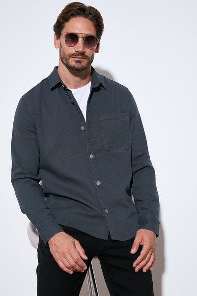 Cotton Single Pocket Regular Fit Shirt Men's Shirt Cf25W129140