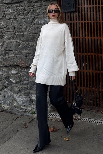 Beige Cuff Detailed Half Fisherman Women's Knitwear Sweater