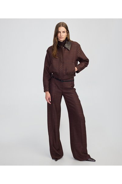 Plaid Pattern Wide Leg Fit Pants