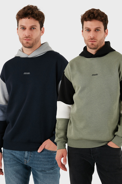 Cotton Relaxed Fit Hooded Soft with Fluff Inside Sh Fleece-Lined Pack of 2 Sweat Men's Sweat 59052