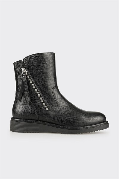 Black Leather Women's Casual Sports Boots